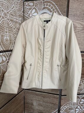 Baccini Cream Faux Leather Zip-Front Jacket